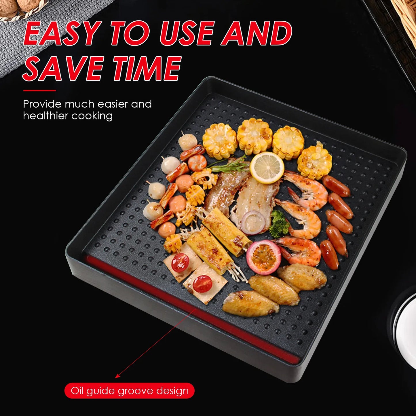 22*25cm Portable BBQ Grill Pan Non-Stick Charcoal Grill Plate Bu&tane Gas Stove Cooker Party Picnic Terrace Beach Barbecue Tray