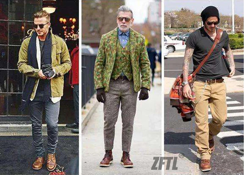 ZFTL Men's Boots Cowhide Thick-soled boots retro British Outdoor Tooling shoes Ankle Boots Male Casual Lace up boots 2025