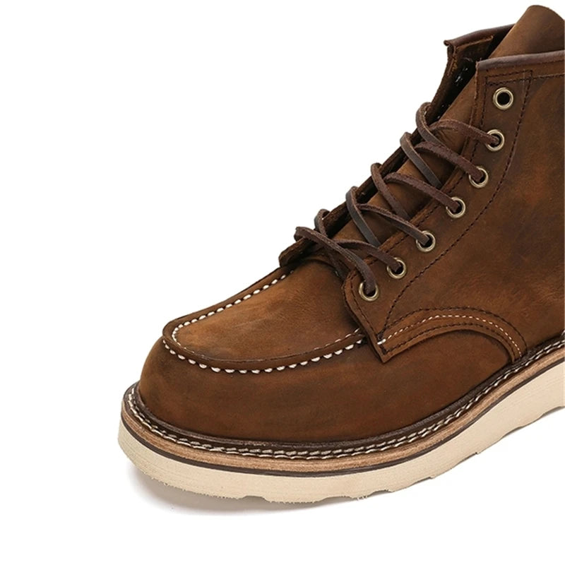 1907 Vintage Unisex Men Shoes Ankle Boots Handmade Autumn Winter Cow Leather Shoes Wings Round Toe Tooling Motorcycle Boots