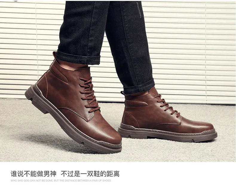 Winter Genuine Leather Shoes Men Boots Spring Ankle Boots Shoes  Man Punk Casual Riding Flats Equestr Botas Hombre Plus Size