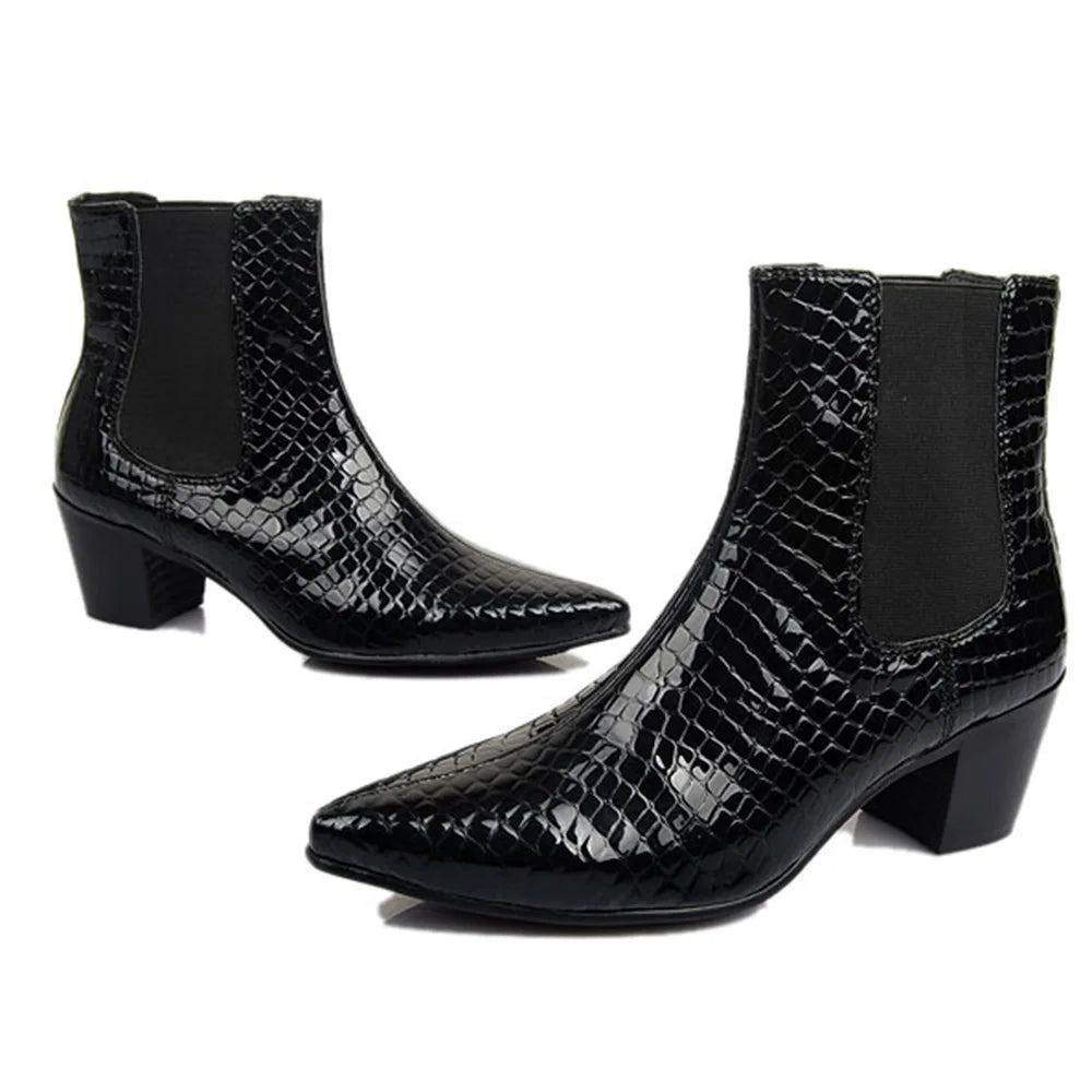 6CM high-heeled Men's Shoes Boots Korean Style Leather Boots Men High-top Fashion Business Short Boots Men Pointed Toe