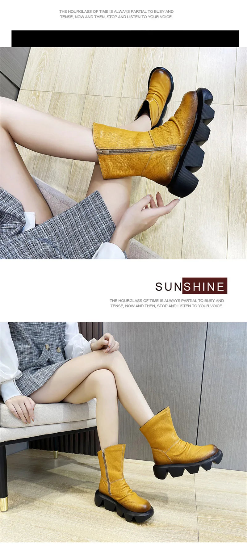 BEYARNE Ankle Boots Women Genuine Cow Leather Platform Bootie Side Zipper Soft Comfortable Autumn Winter Ladies Shoes Handmade