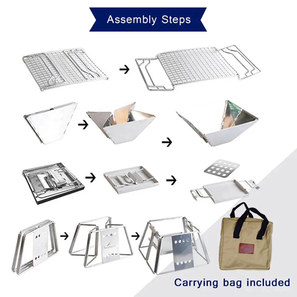 YOMEEI Portable Stainless Steel BBQ Grill Non-stick Folding Mini Pocket Barbecue Grill Outdoor Camping Picnic Tool