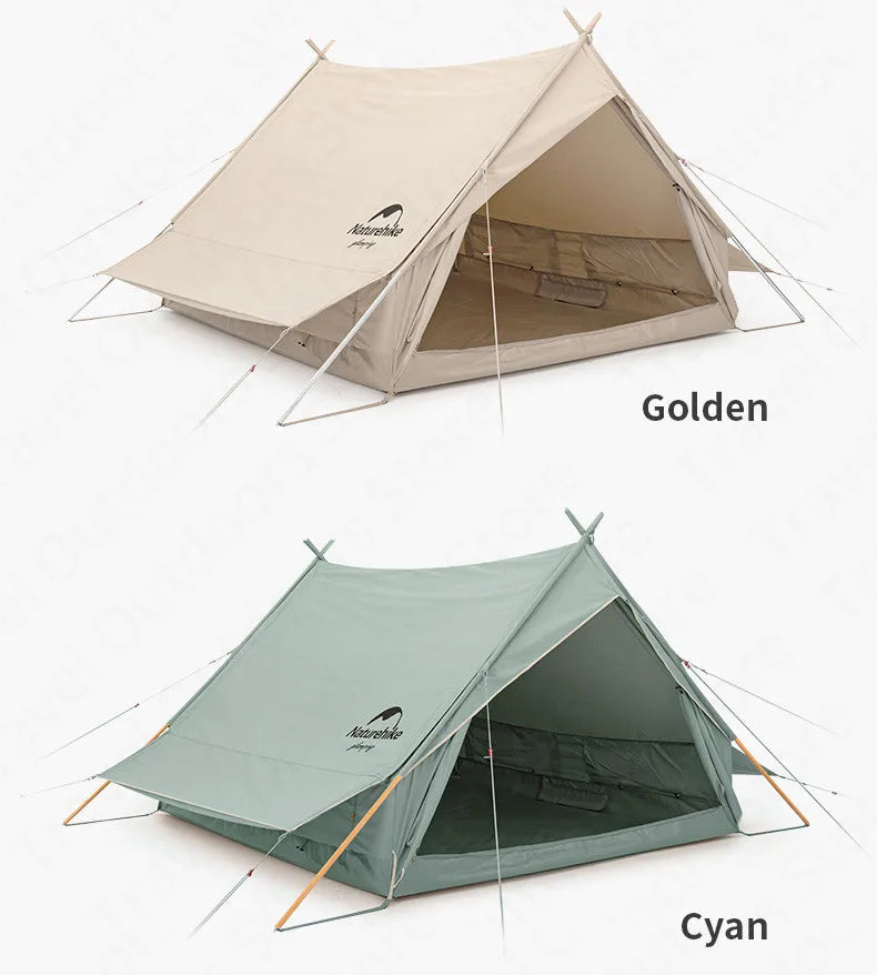 Naturehike Cotton A-Frame Ridge Tent Extended 4.8 3-season Camping Tent with Awning 2 Persons Family Outdoor Travel Waterproof