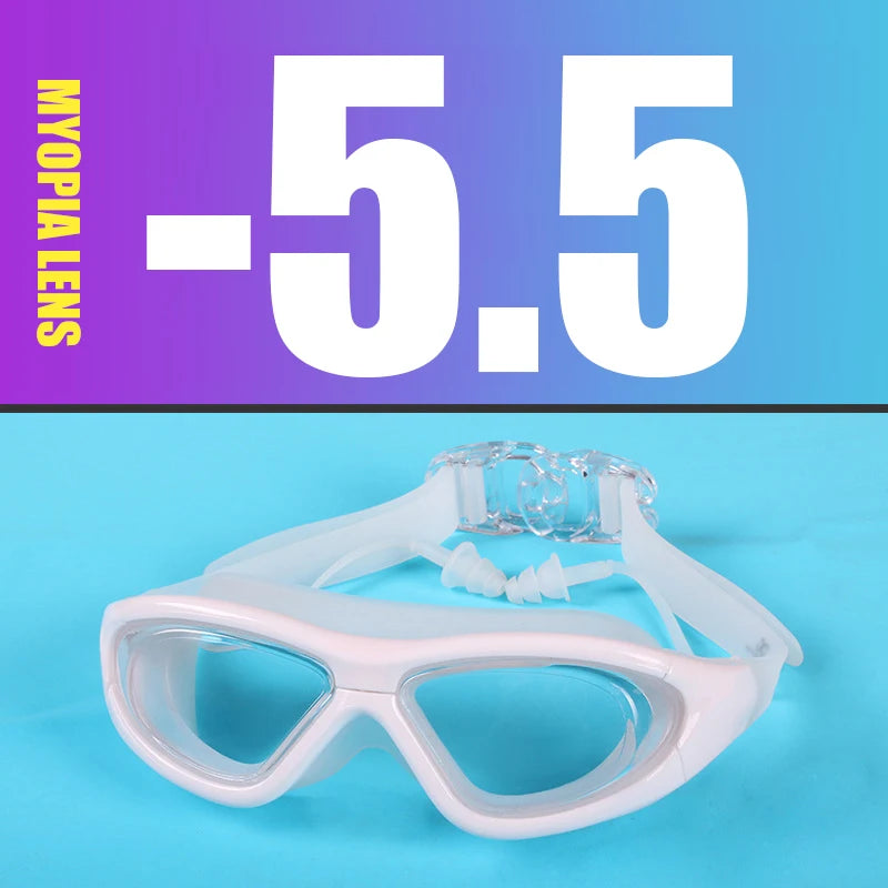 Myopia Swimming Goggles Earplug -2.0 to -9.0 Prescription Swim Pool Glasses Anti Fog Men Women Optical Waterproof Swim Eyewear