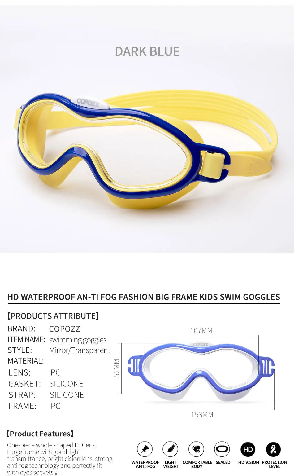 Professional large frame kids Swimming goggles Electroplating HD Anti fog Waterproof Glasses Diving Water sports Goggles Eyewear