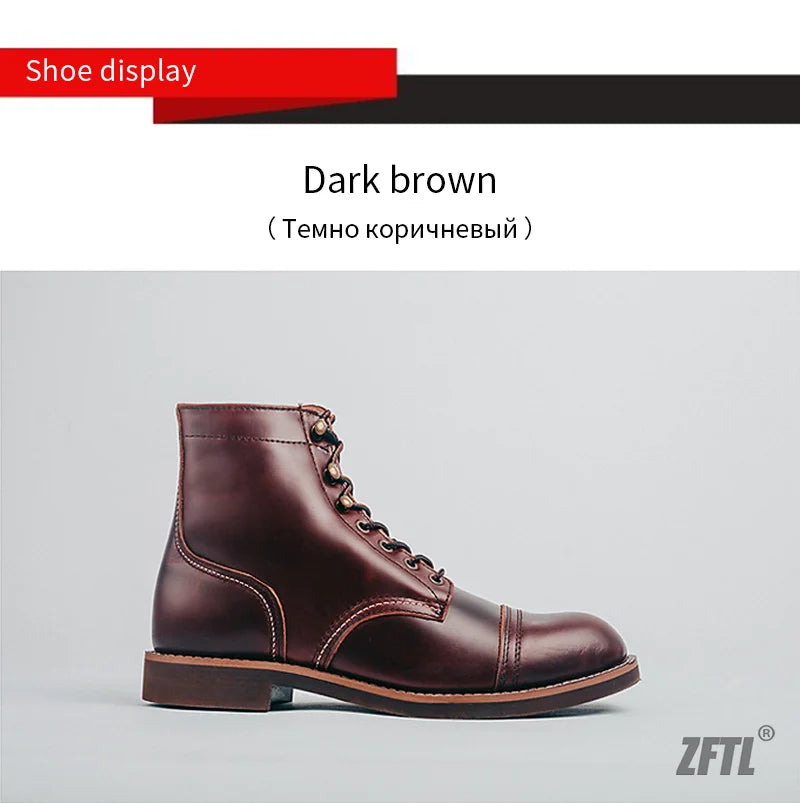 ZFTL Men's Motorcycle Boots Cowhide American Vintage Genuine Leather Desert Boots Male Lace up Boots Couple boots 2025