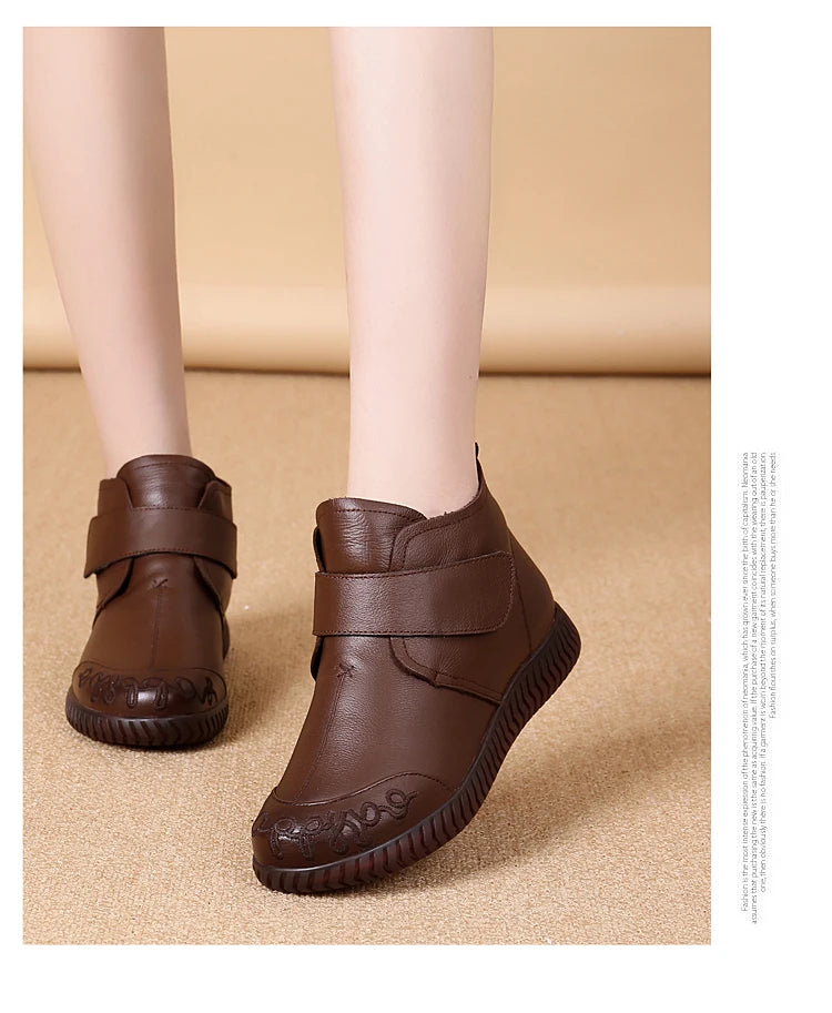 2024 New Women's Real Leather Ankle Boots Thick Bottom Plush Shoes Women Winter Warm Shoes Fashion Cool Footwear Size 35-41