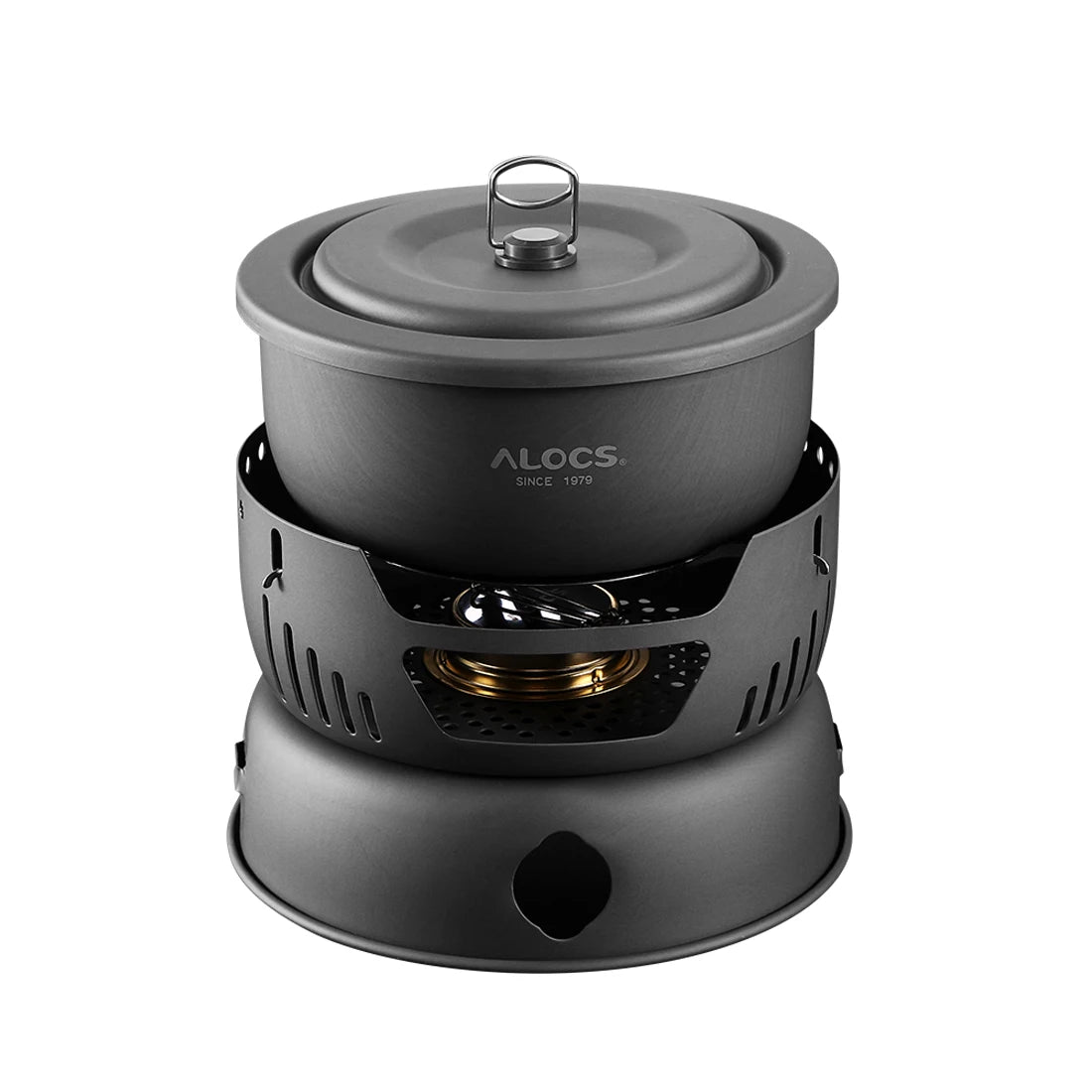 ALOCS CW-C05 Set of 10 Pieces Outdoor Camping Cooking Set Utensil Alcohol Stove Spirit Burner Cooker Pot Frying Pan Windshield