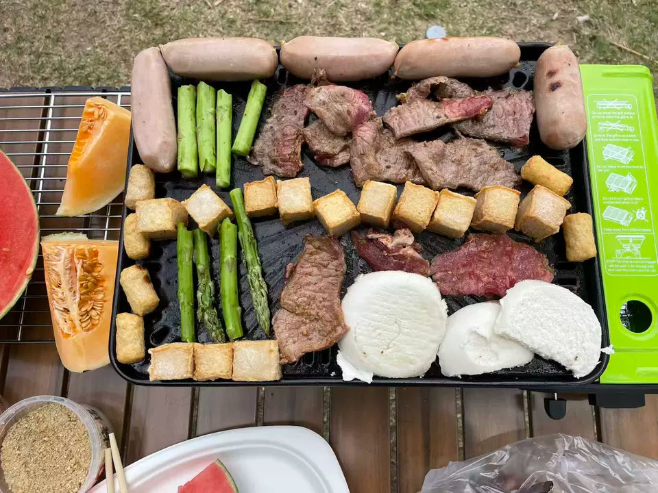 Portable Barbecue Stove, Smokeless Grill, Dual-Purpose Gas Oven for Outdoor Use, Compact Cooking Unit, Korean Style