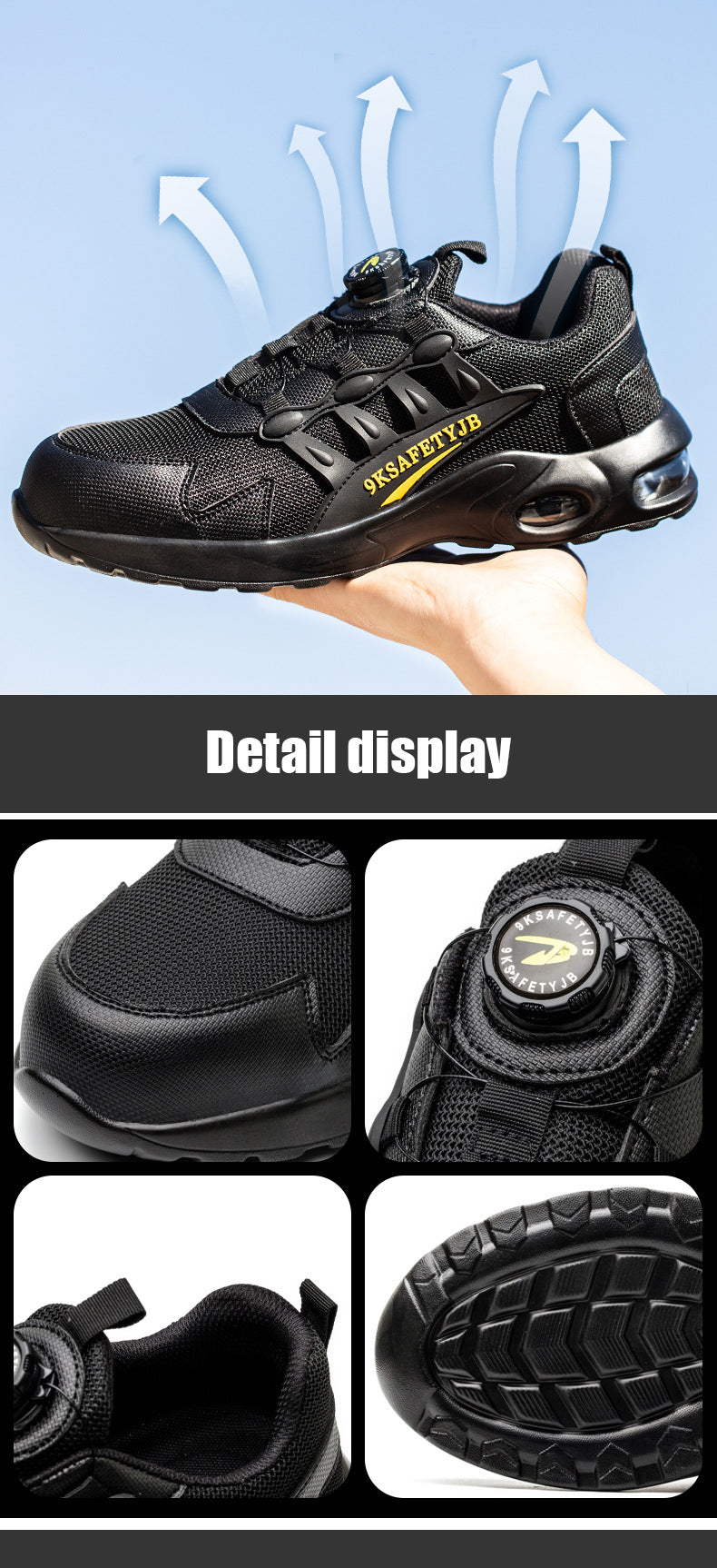 Air cushion Safety Shoes Men Rotating button Fashion Sports shoes Puncture-Proof Indestructible shoes Work Boots Steel toe shoes