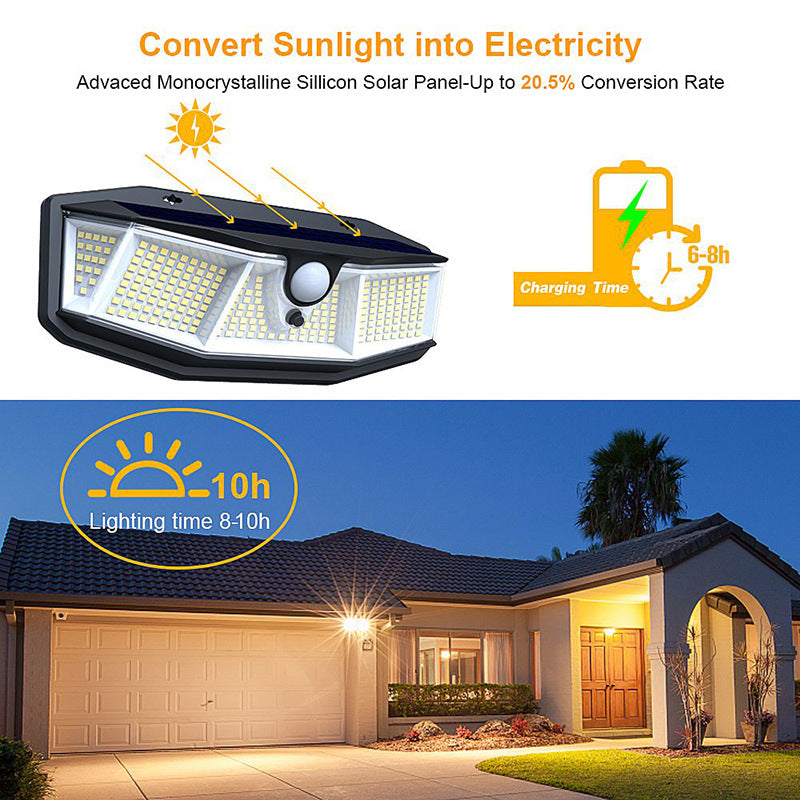 308 LED Solar Porch Light Waterproof Outdoor with Motion Sensor Light SunLight 3 Modes Street Wall Lamp LED Spotlight for Garden