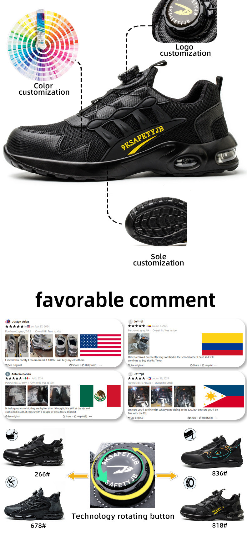 Air cushion Safety Shoes Men Rotating button Fashion Sports shoes Puncture-Proof Indestructible shoes Work Boots Steel toe shoes