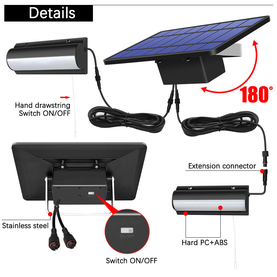 Double Head Solar Pendant Light Outdoor Waterproof Garden PIR Motion Sensor LED Floodlight Dimmable Remote Cord Solar Light Shed