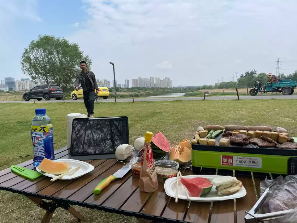 Portable Barbecue Stove, Smokeless Grill, Dual-Purpose Gas Oven for Outdoor Use, Compact Cooking Unit, Korean Style