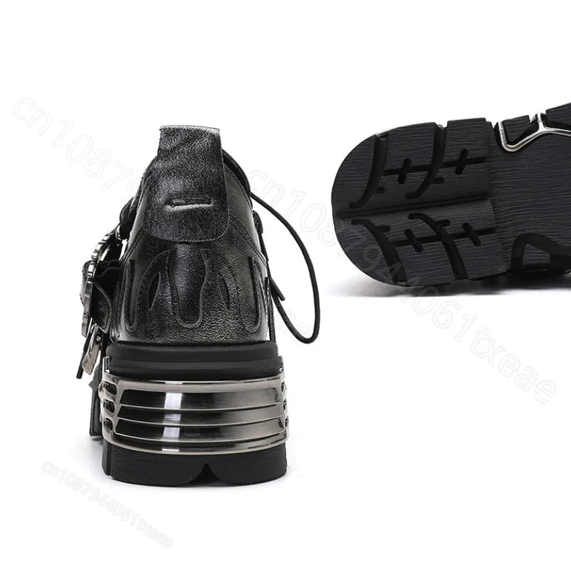 Soled Motorcycle Boots for Women, European and American Short Boots, Retro Lace Up Short Boots Dark gray flame flower shoes