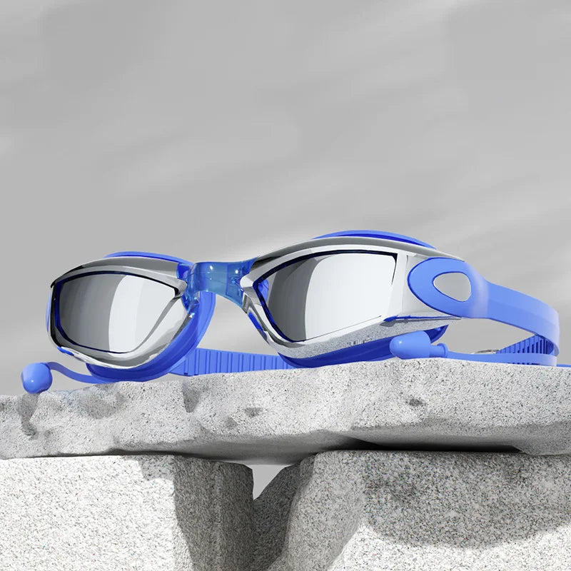 Professional Swimming Goggles with Earplugs Adult Anti-fog UV Protection Lens Men Women Waterproof Adjustable Silicone Glasses