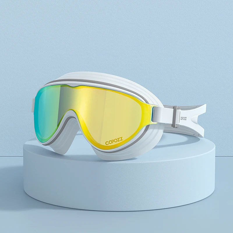 COPOZZ New Large Frame Adults Swimming Goggles Professional Plating Durable Anti Fog Comfort Eyewear Swimming Glasses Men Women