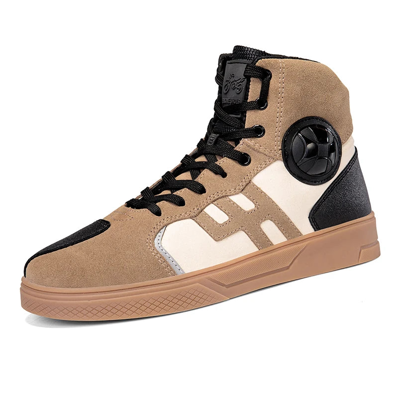 NEW Men's Leather Motorcycle Shoes Anti Slip Wear-resistant Motos Protective Boots Breathability Motocross Racing Riding Shoes