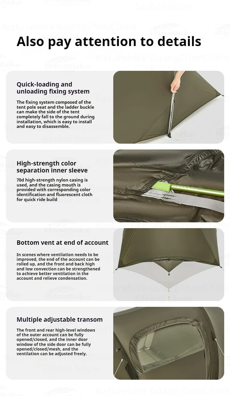 Naturehike Opalus UL Tunnel Tent 2-3 Person 15D Nylon 4 Season Hiking Tent Lightweight Large Space Outdoor Travel Camping Tent