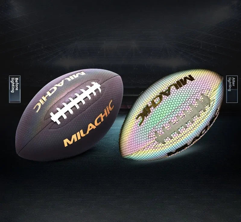 Training Reflective Rugby Ball Professional Grade Ball Toss Kick Practice for Youth Adult, Indoor and Outdoor Use, Size 3, 6, 9