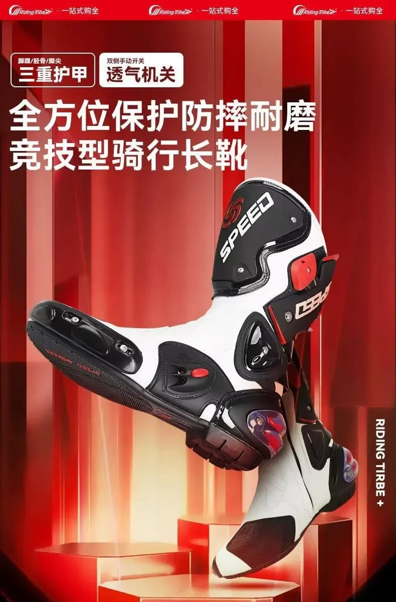 Riding Trider 100% NEW Motorcycle Boots Motocross Leather Long knee-high Shoes white black moto GP dirty bike SIZE 10-45 B1004