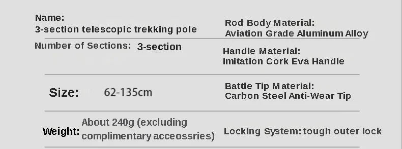 2 high-end hiking sticks, imitation cork handles, three-section telescopic ultra-light alloy sticks with external locks