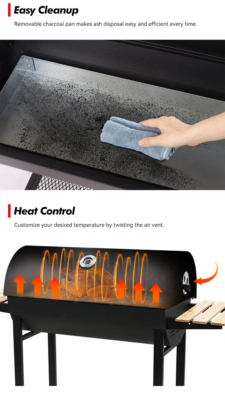 Heavy Duty Garden Barrel Trolley Barbeque Grill Outdoor Smoker Barbecue Grill Charcoal Bbq Grill with Side Table