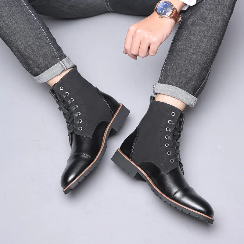 British Style Flat Designer Ankle Boots Vintage Casual Leather Outdoor Walking Motorcycle Boots Mens Antiskid Fall Chunky Boots