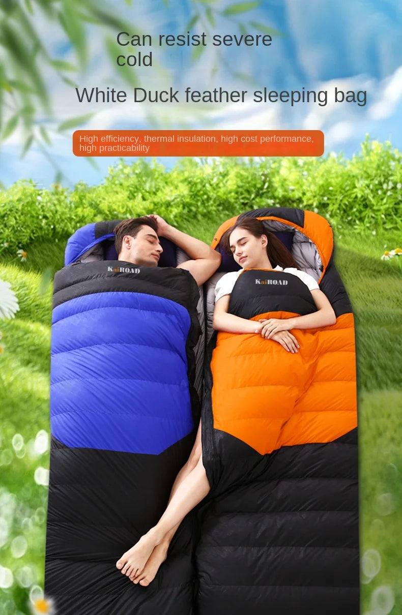 Wholesale Unisex Waterproof Nylon Sleeping Bag Envelope Style Duck Filling for Winter Keep Warm Adults Use Outdoor Camping Hike
