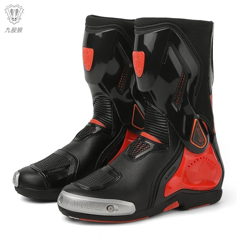 Professional Motorcycle Boots Anti-slip Mid-calf Long Ankle Off-road Racing Wear-resistant Motorcycle Rider Protective Shoes