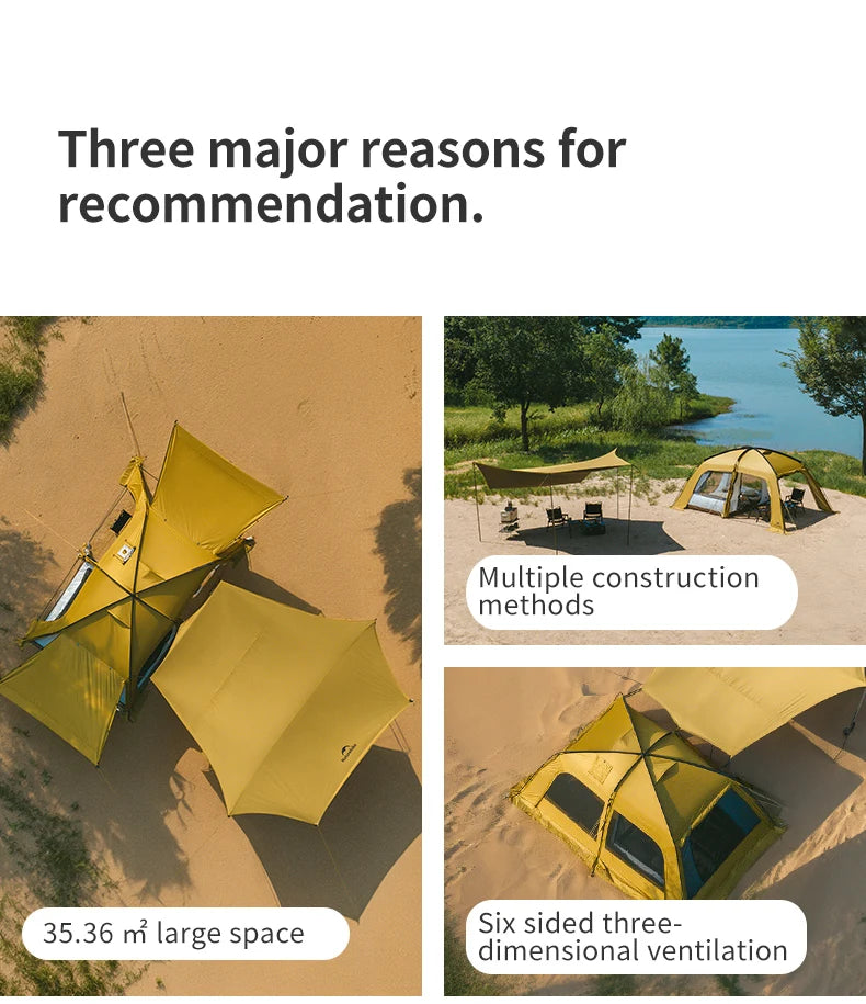 Naturehike Outdoor 4-6 Person Camping Dune 10.9 Tent One Bedroom One Living Room Hiking Tent 75D Nylon Camping Tents Canopy