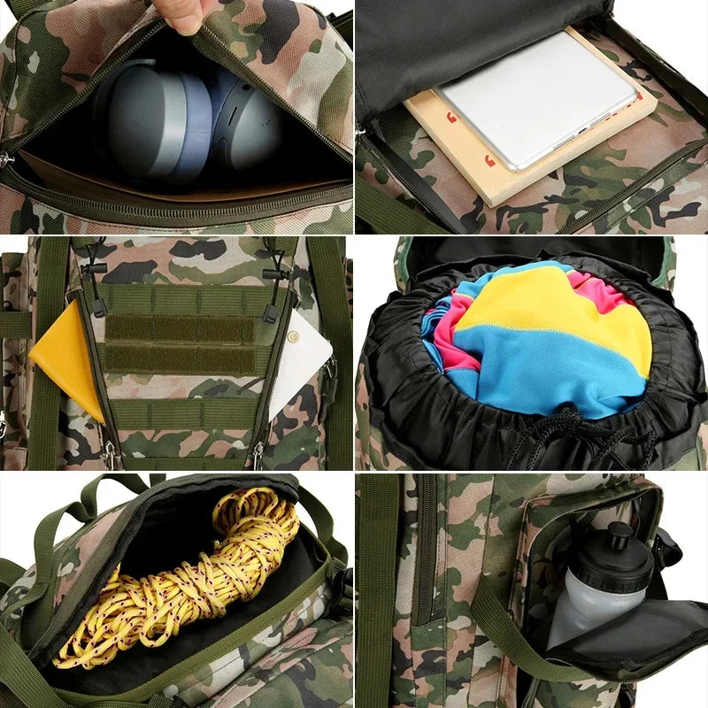 90L Travel Bag Camping Backpack Tactical Hiking Climbing Bags Mountaineering Large Sport Knapsack Outdoor Men Luggage Rucksack