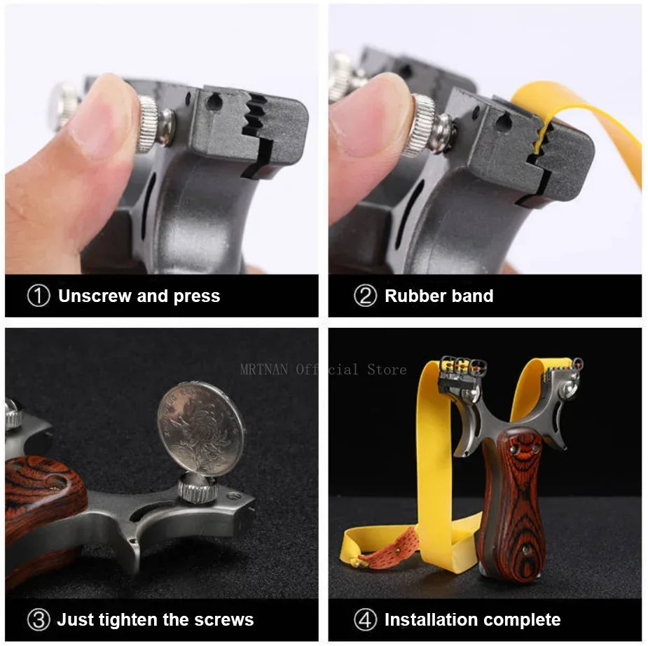 Outdoor Hunting Stainless Steel Wooden Handle Shooting Slingshot Traditional Rubber Band Catapult Slingshot Adult Shooting Game