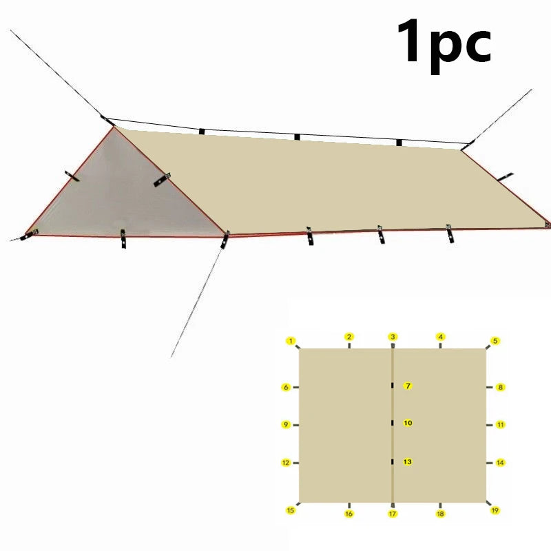 19 Hanging Point Tent Waterproof Tarpaulin Sunshade Canopy Outdoor Backpack Waterproof Camping Sunshade