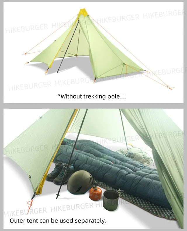 Knot Maya 1P Pyramid Tent Outdoor Ultralight No Pole Tent Camping 20D Nylon Double Silicone Waterproof Hiking Backpack Tent