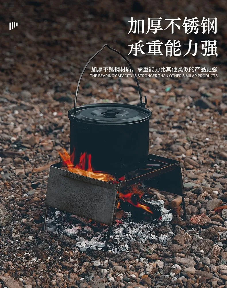 Outdoor Portable BBQ Grill Mini Pocket Stovetop Folding Campfire Bracket Grill Stainless Steel Camping Gas Stove BBQ Stand Pot