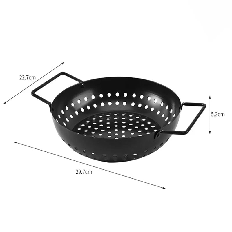 Stainless Steel Barbecue Grill Basket With Perforated Drain Basket Non-Stick Charcoal Plate Camping Portable BBQ Accessories