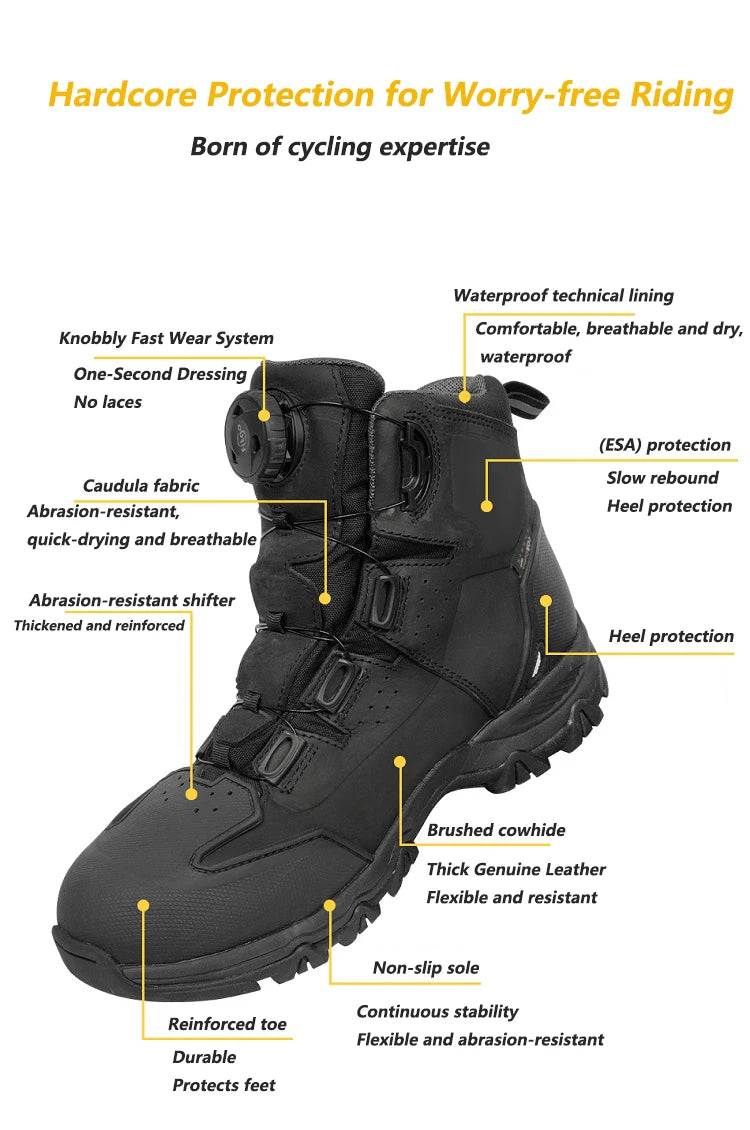 FEHER MQZ Series Motorcycle Boots for Men All-season Protective Wear-resistant Motorcycle Riding Hiking Urban Commuting Shoes