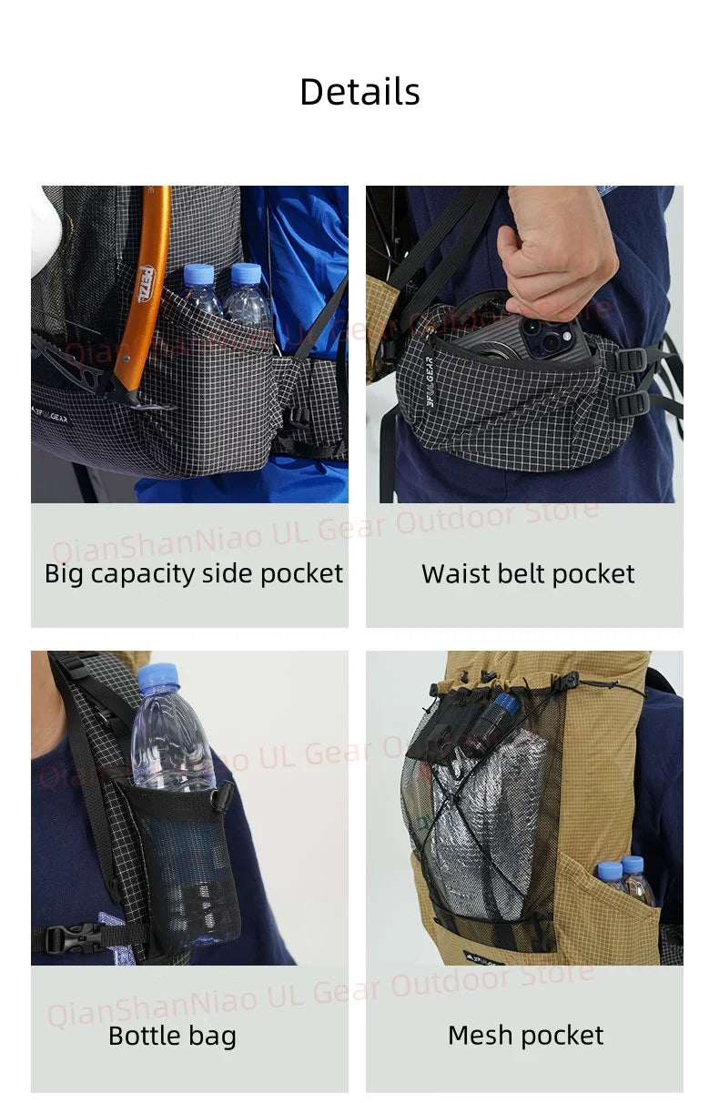 3F UL GEAR Tianshan ULTRA 200X Backpack 35+10L Outdoor Ultralight UHMWPE Bag Waterproof Tear Resistance Camping Hiking Pack 960g
