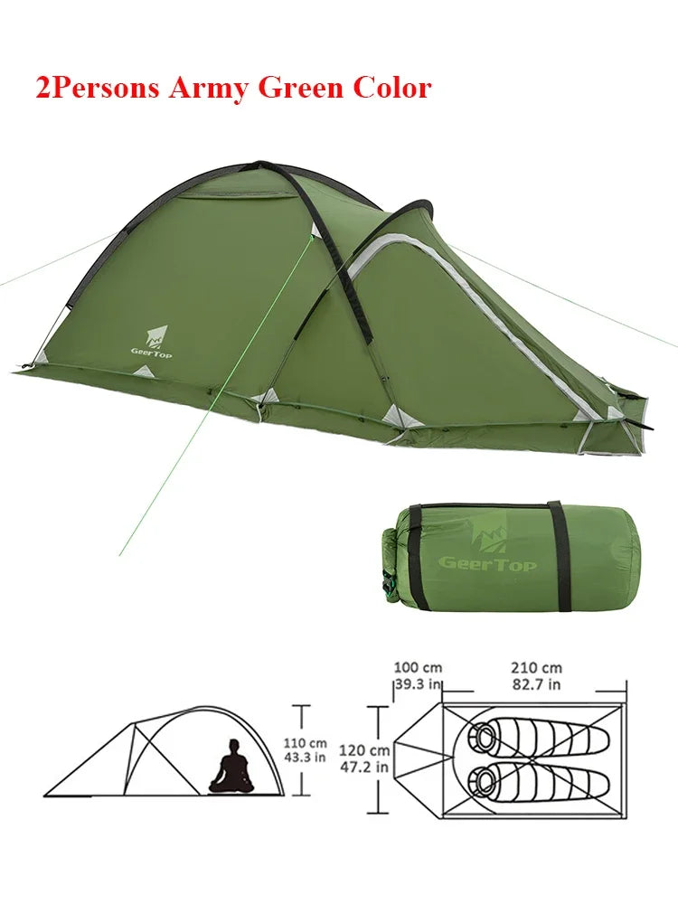 2 Person 4Season 20D Silicon Coated Tent Aluminum Rod Outdoor Camping 1Hall 1Room Rainproof with Snow Skirt Hiking Cycling Tour