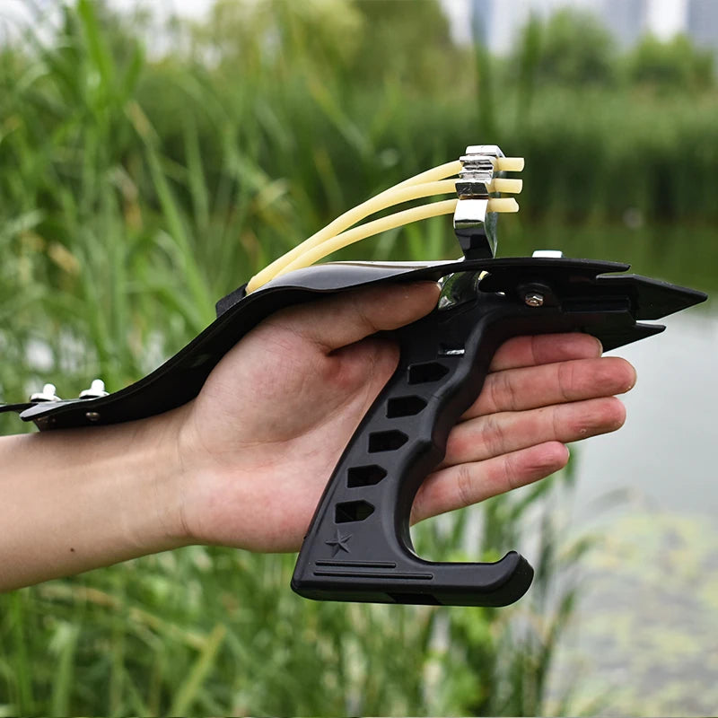 Professional Outdoor Fishing Slingshot With Rubber Bands And Fishing Reel For Fishing High Velocity Catapult Kit for Adult