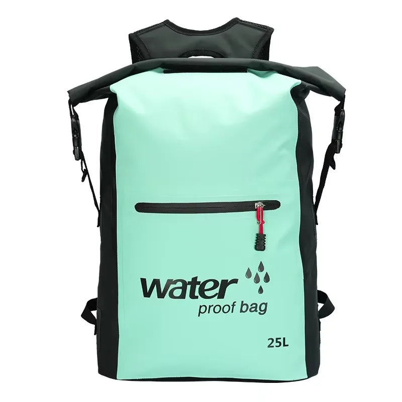 25L Foldable Hiking Bag Durable PVC Waterproof Rolltop Rucksack Backpack Abrasion-Resistant Shoulder Pack for Outdoor Adventures