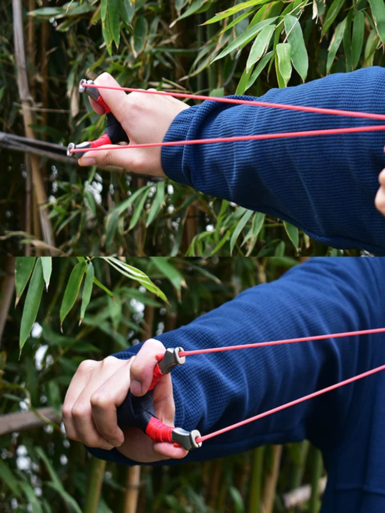 New Style Stainless Steel Powerful Slingshot with Tube Rubber Band Mud Balls Slingshot Catapult Bag for Hunting Outdoor