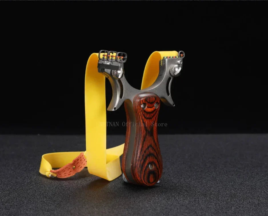 Outdoor Hunting Stainless Steel Wooden Handle Shooting Slingshot Traditional Rubber Band Catapult Slingshot Adult Shooting Game