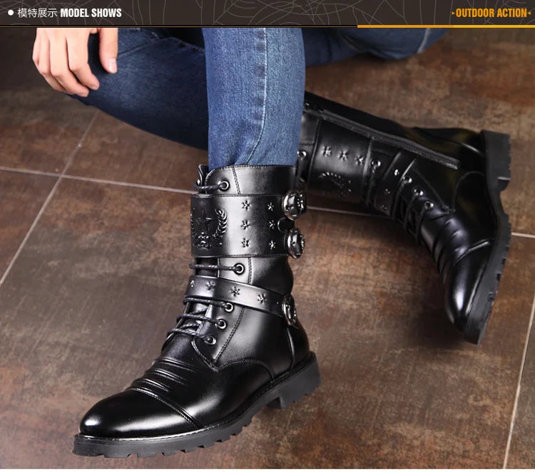 Men's boots winter warmth velvet function metal high-tube cycling boots height-increasing shoes motorcycle boots black 37-48