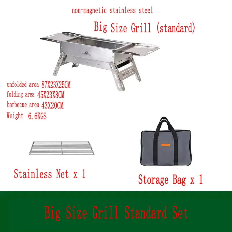Portable Outdoor Folding BBQ Stainless Steel Charcoal Barbecue Grill for Camping and Picnics