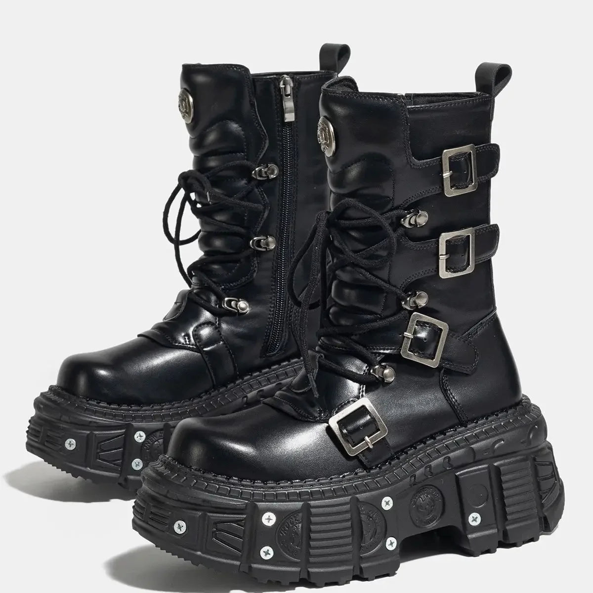 Women's 2025 New Niche Internet Celebrity Muffin Platform Locomotive Punk Goth Lace-up Medium Boots