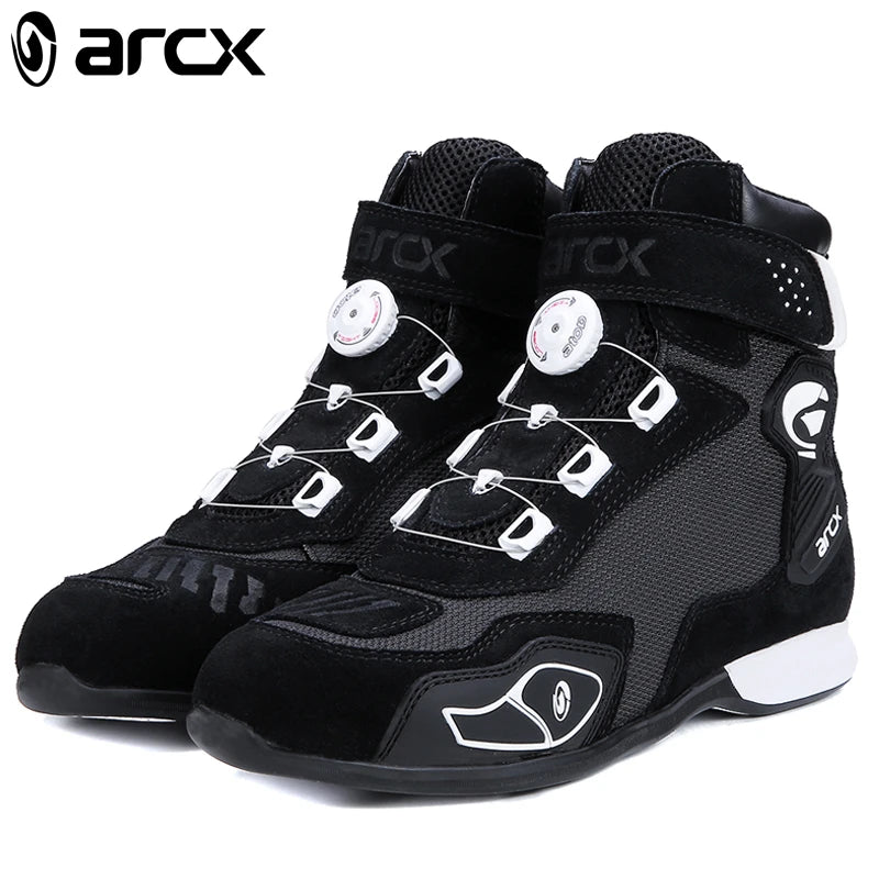 ARCX Black Motorcycle Protective Boots Men's Shoes Summer Breathable Knob Adjustment Design Anti-fall Durable Riding Equipment