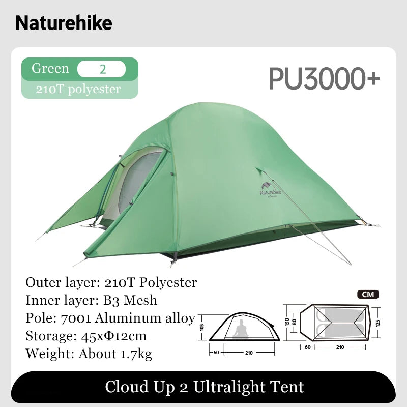 Naturehike Outdoor Upgrade Cloud Up 2 3 Person Tent 20D Nylon Silicone Double Layer Aluminum Pole Ultralight Camping Hiking Tent